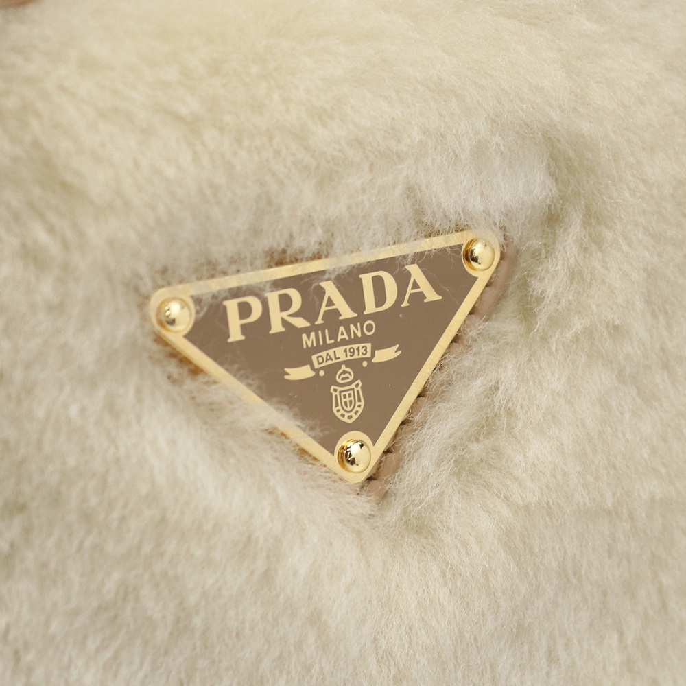 Prada Shearling Shoulder Tan Odette ECRU+NOISETTE Bag